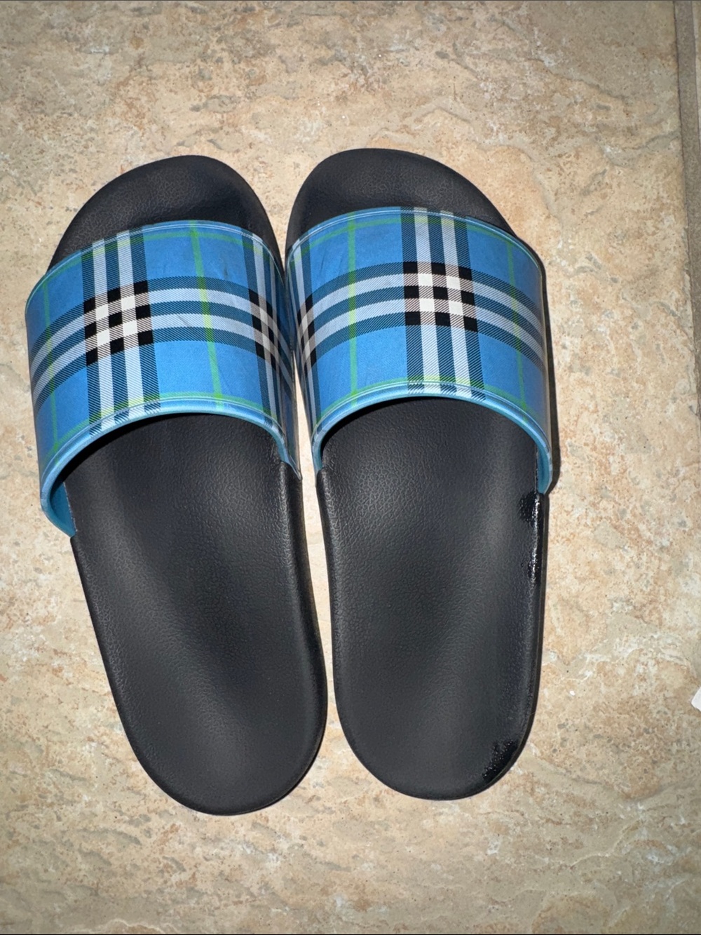 Burberry Blue Plaid Slide Sandals - Picture 2 of 4